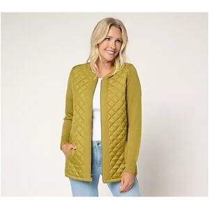 Denim & Co. Heritage Quilted Zip Front Sweater Jacket Green Moss 1X A619431